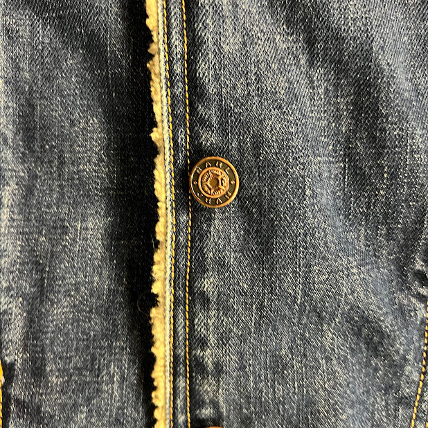 Earl Jean Denim Barn Jacket Sherpa Fleece Collar Blue Jean Chore Coat Size S