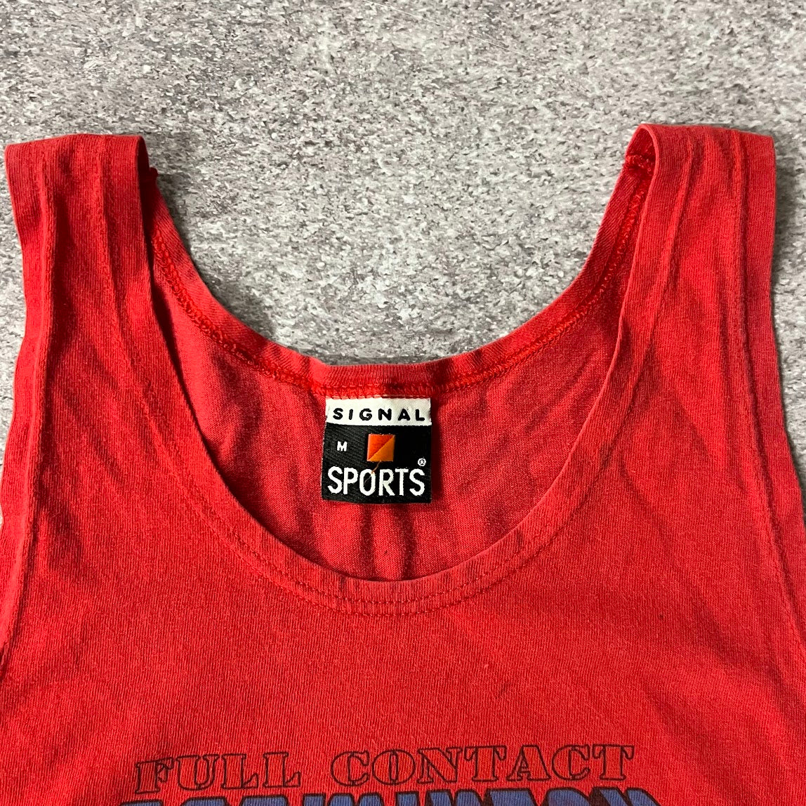 90s Signal Sports Red Cracked Print Tank Top M