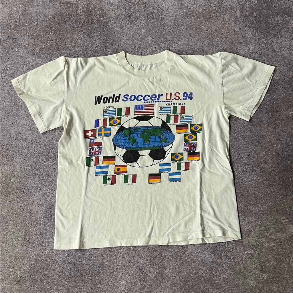 90s World Cup Cream Big Logo Tee M
