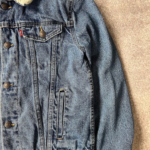 VTG Levi's Sherpa Lined Denim Trucker Jacket Men's Large Blue Y2K 70520