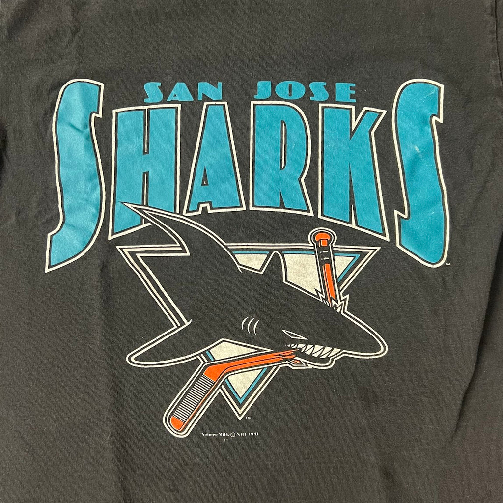90s San Jose Sharks Nutmeg Mills Big Logo Single Stitch Tee L