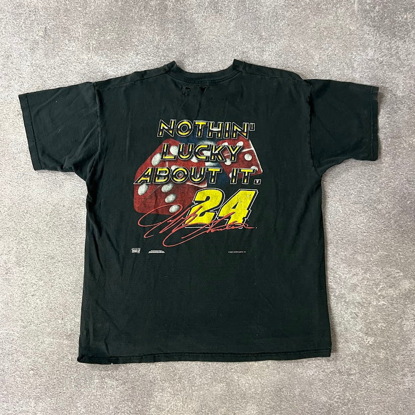 1997 Jeff Gordon Nothin' Lucky Logo Back Graphic Faded Vintage Tee L