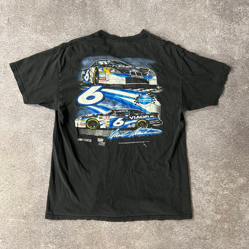 Y2K Mark Martin NASCAR Hanes Big Logo Back Graphic Faded Tee L