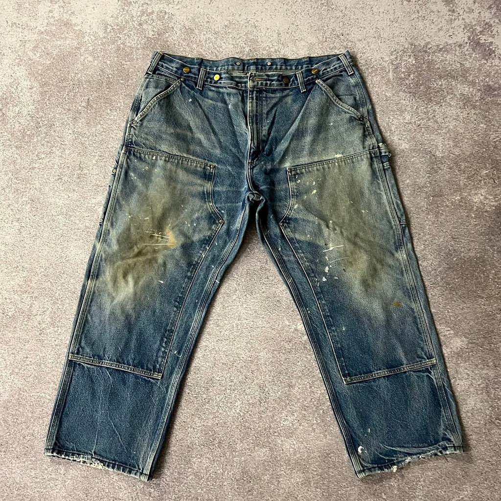 Y2K Carhartt Blue Sun Faded Distressed Pants 42W x 28L