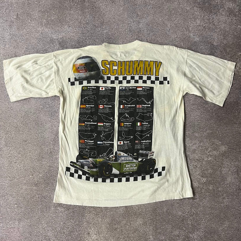90s Schumacher F1 Racing Big Logo Back Graphic Single Stitch Tee L