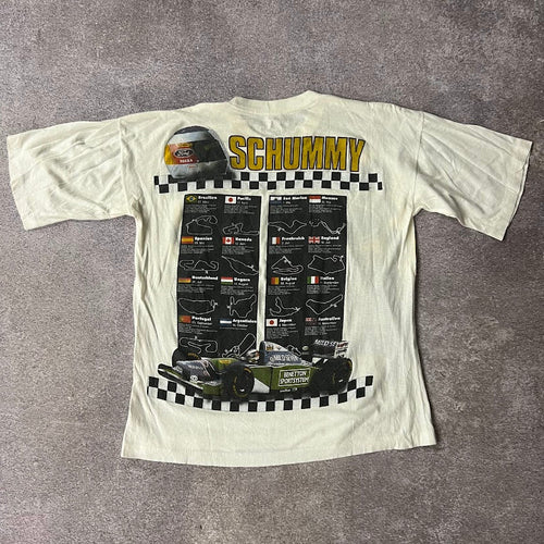 90s Schumacher F1 Racing Big Logo Back Graphic Single Stitch Tee L