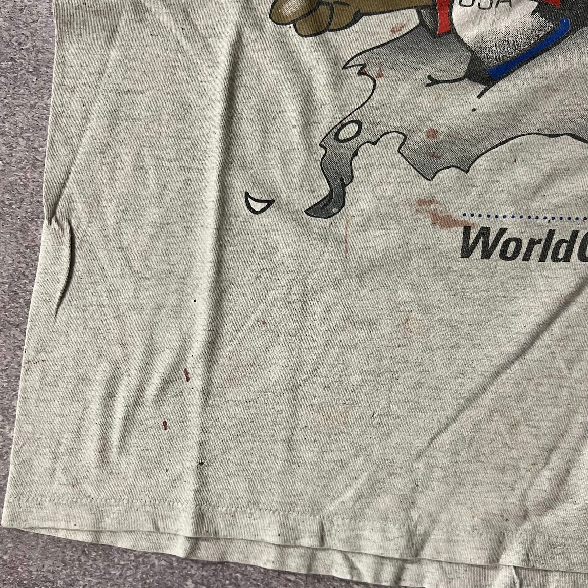 90s USA, World Cup Detroit Nutmeg Mills Gray Distressed Tee L