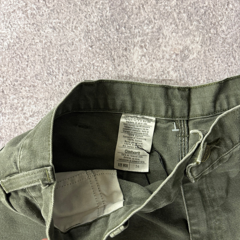 Y2K Carhartt Duck Canvas Green Worn In Shorts 36W x 9L