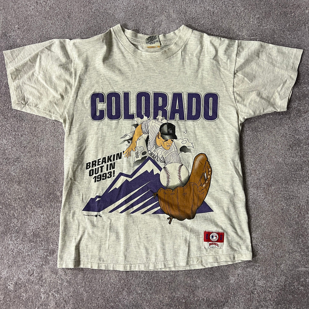 90s Colorado Rockies Nutmeg Mills Big Logo Tee L