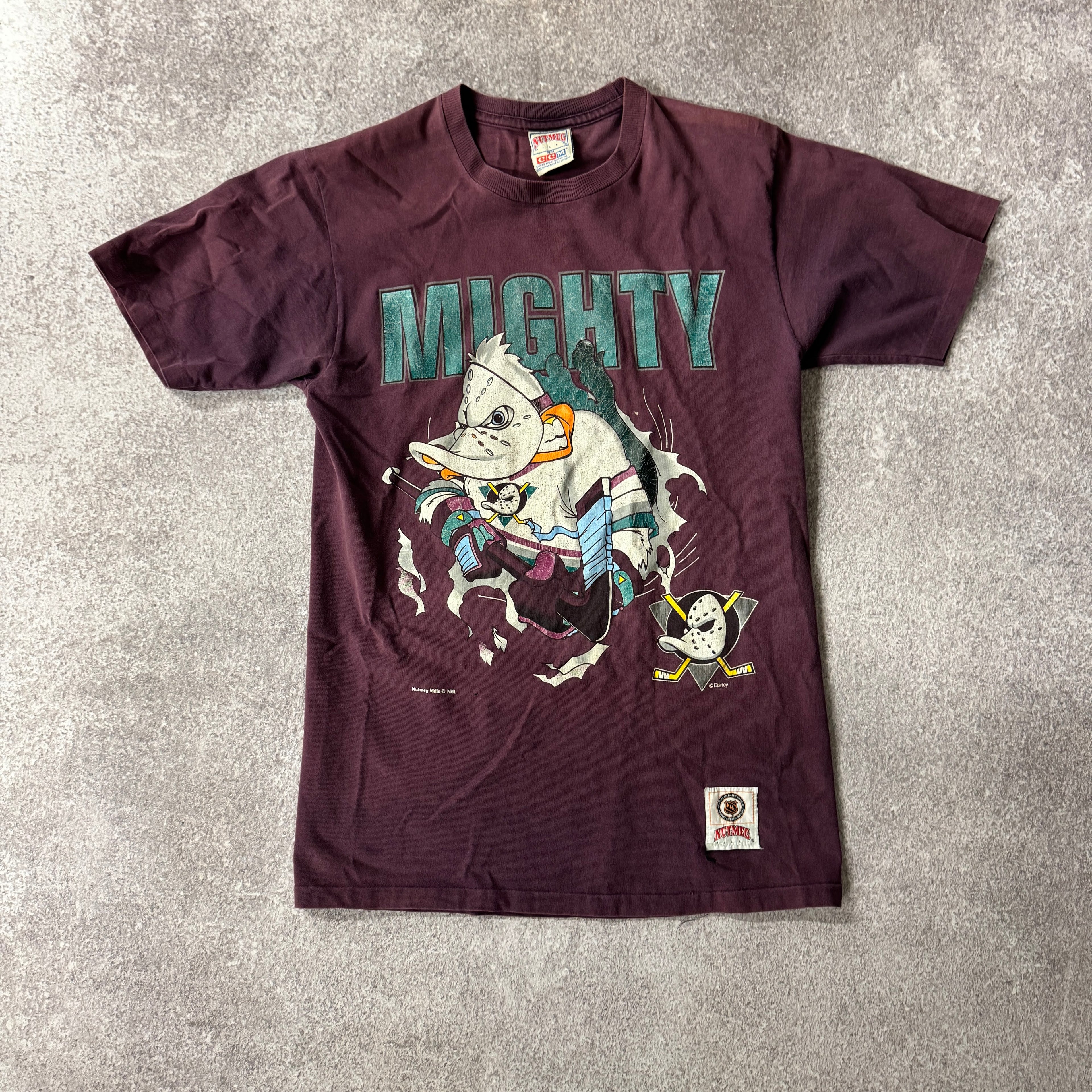 90s Anaheim Mighty Ducks Nutmeg Mills Cracked Print Tee M