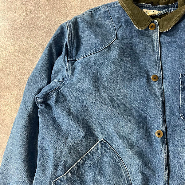 VTG 90s LL Bean Denim Barn Coat Jacket Corduroy Collar Workwear Mens XXL
