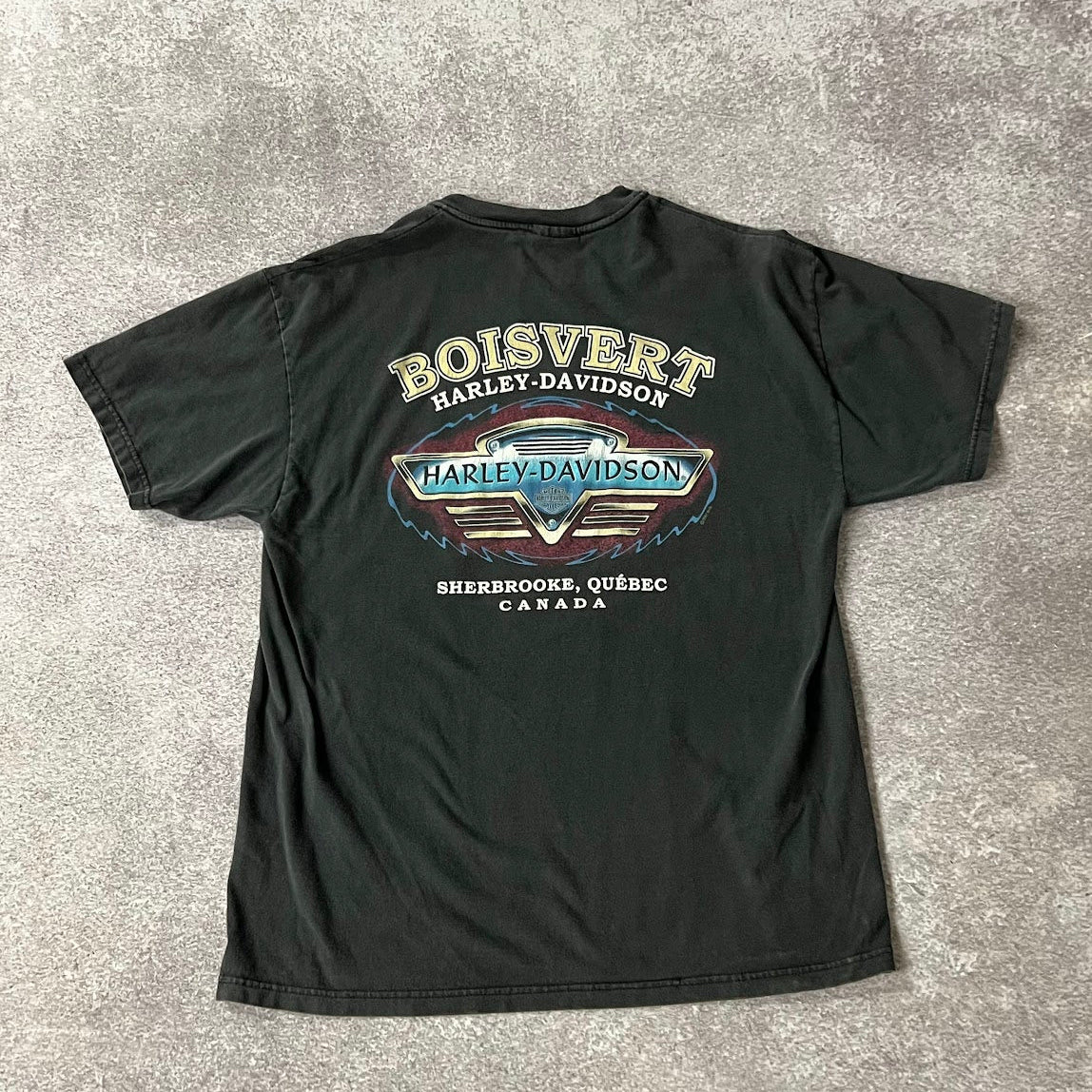 Y2K Harley Davidson Sherbrooke, Quebec Cananda Back Graphic Tee L