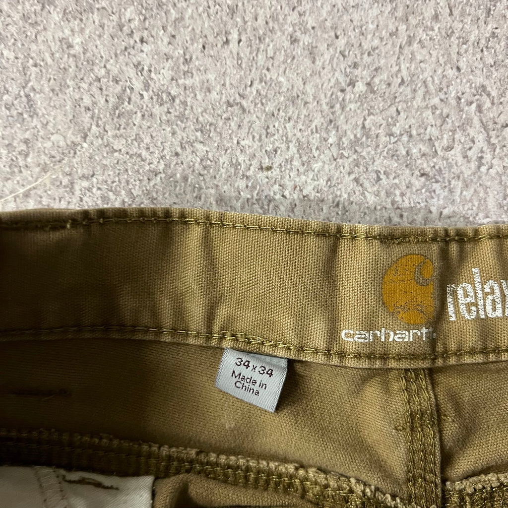 2010s Carhartt Workwear Faded Distressed Relaxed Tan Pants 34x34