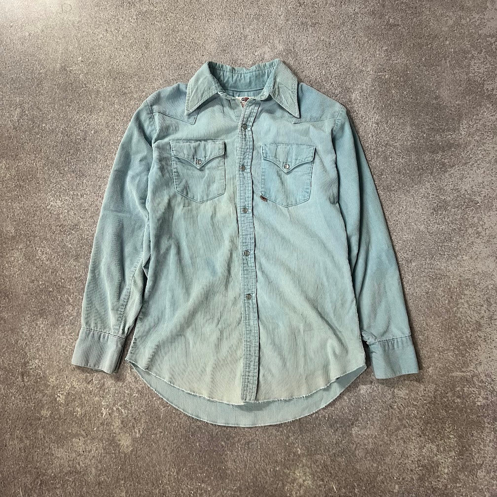 70s GWG Pearl Snap Western Faded Distressed Vintage Button Down Shirt M