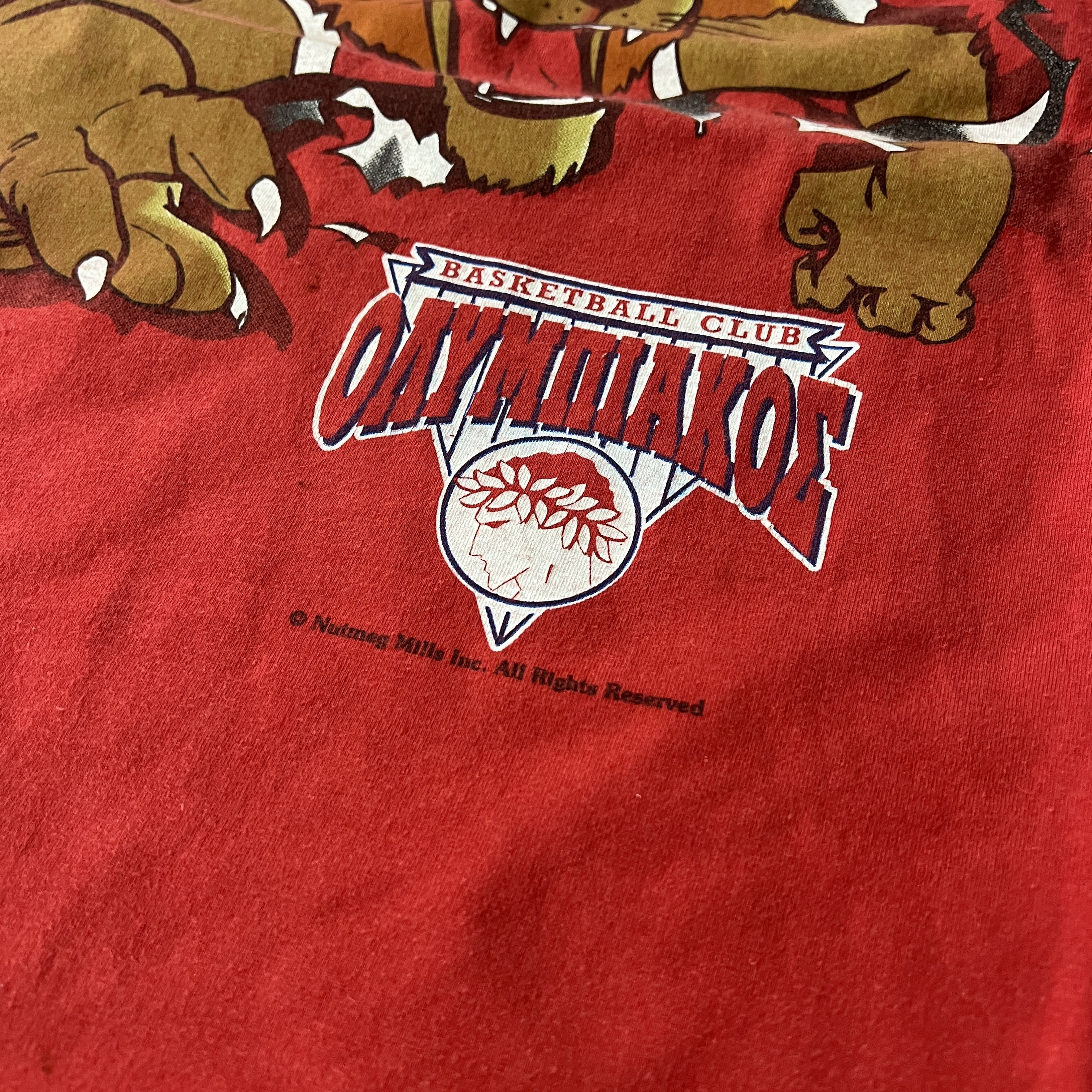 90s Nutmeg Mills Red Big Logo Tee L