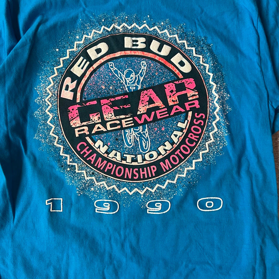 1990 RedBud National Motorsports Big Logo Back Graphic Faded Blue Tee L