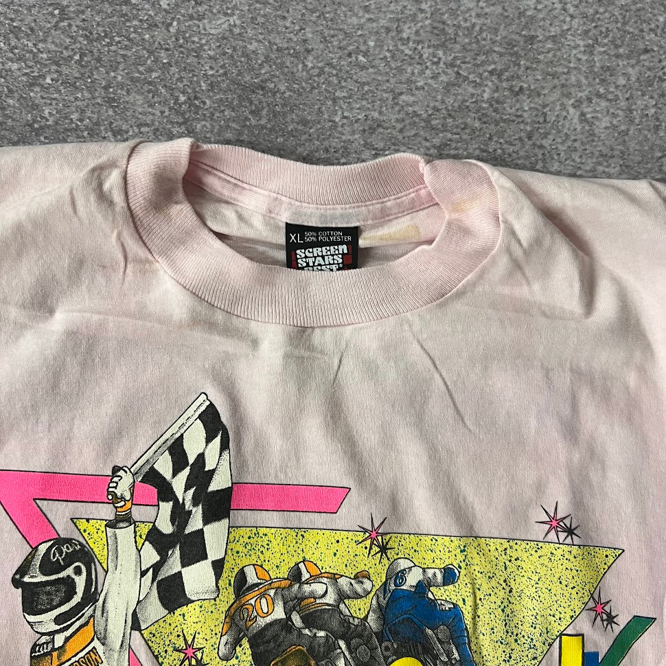 1990 Magic Mile at Du Quoin IL Motorsports Screen Stars Big Logo Pink Tee XL