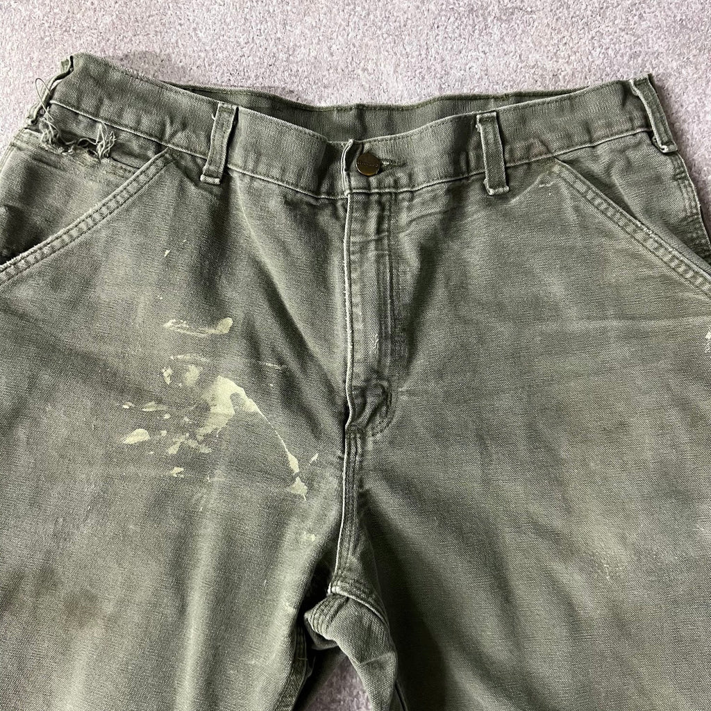 Modern Carhartt Workwear Faded Distressed Green Pants 36x30