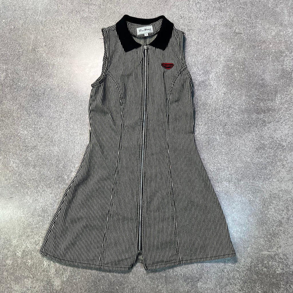 Vintage 90s Y2K Paris Blues Hickory Stripe Denim Mini Dress Zip Front Small 5