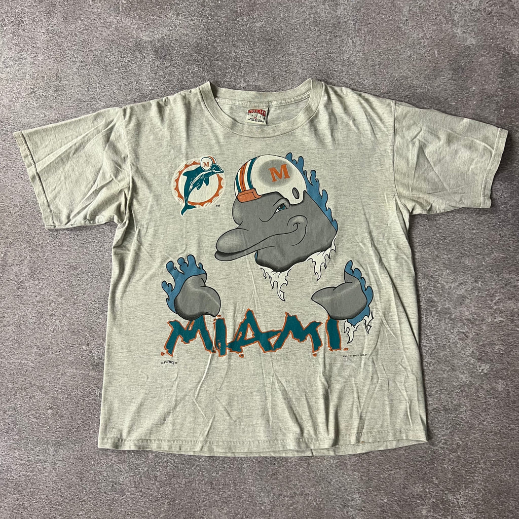 90s Miami Dolphins Nutmeg Mills Sun Faded Double Stitch Tee XL