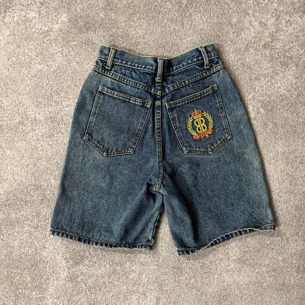90s Bill Blass Petites Denim Shorts Blue Embroidered Size 4P