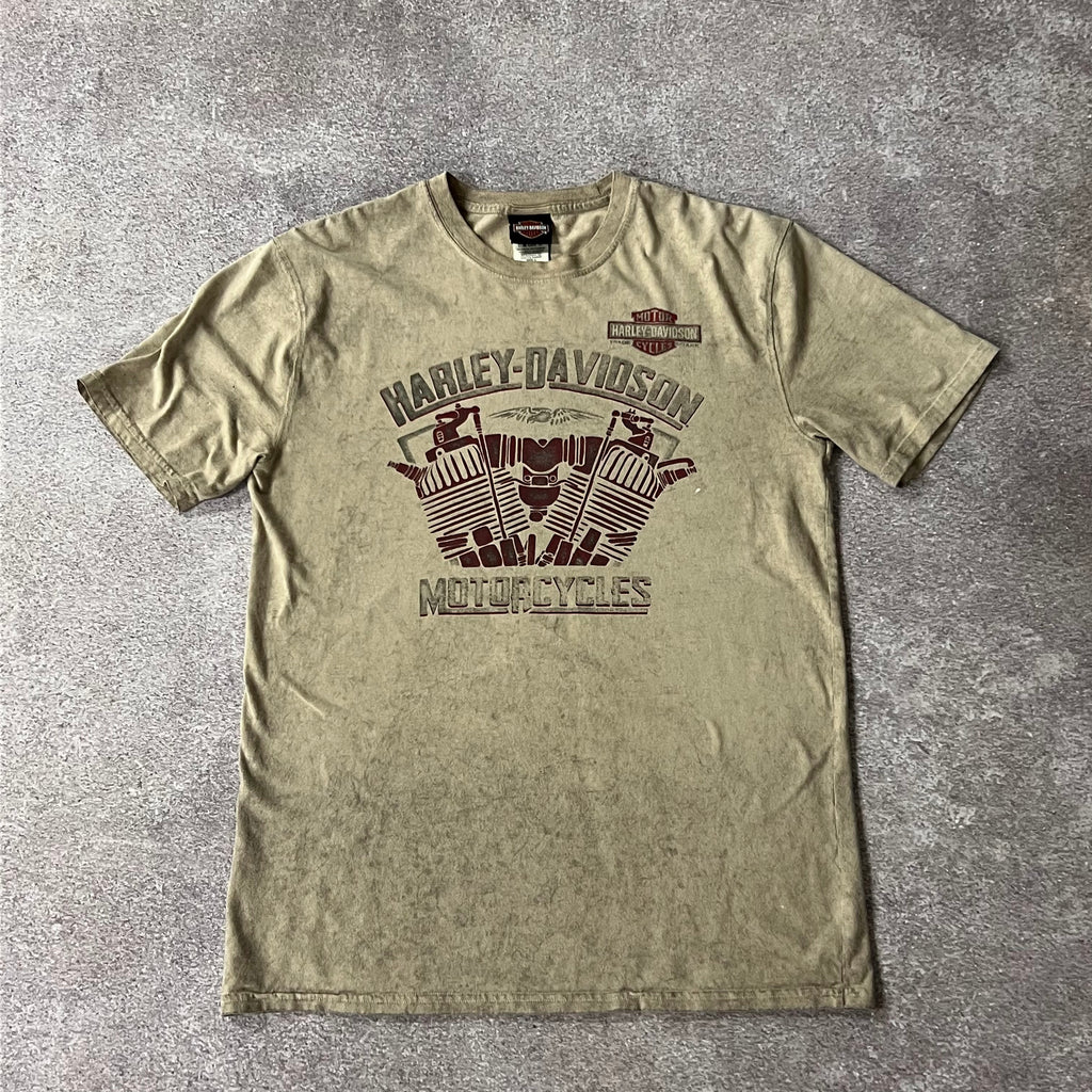 Y2K Harley Davidson Sherbrooke QC Tan Back Graphic Tee L