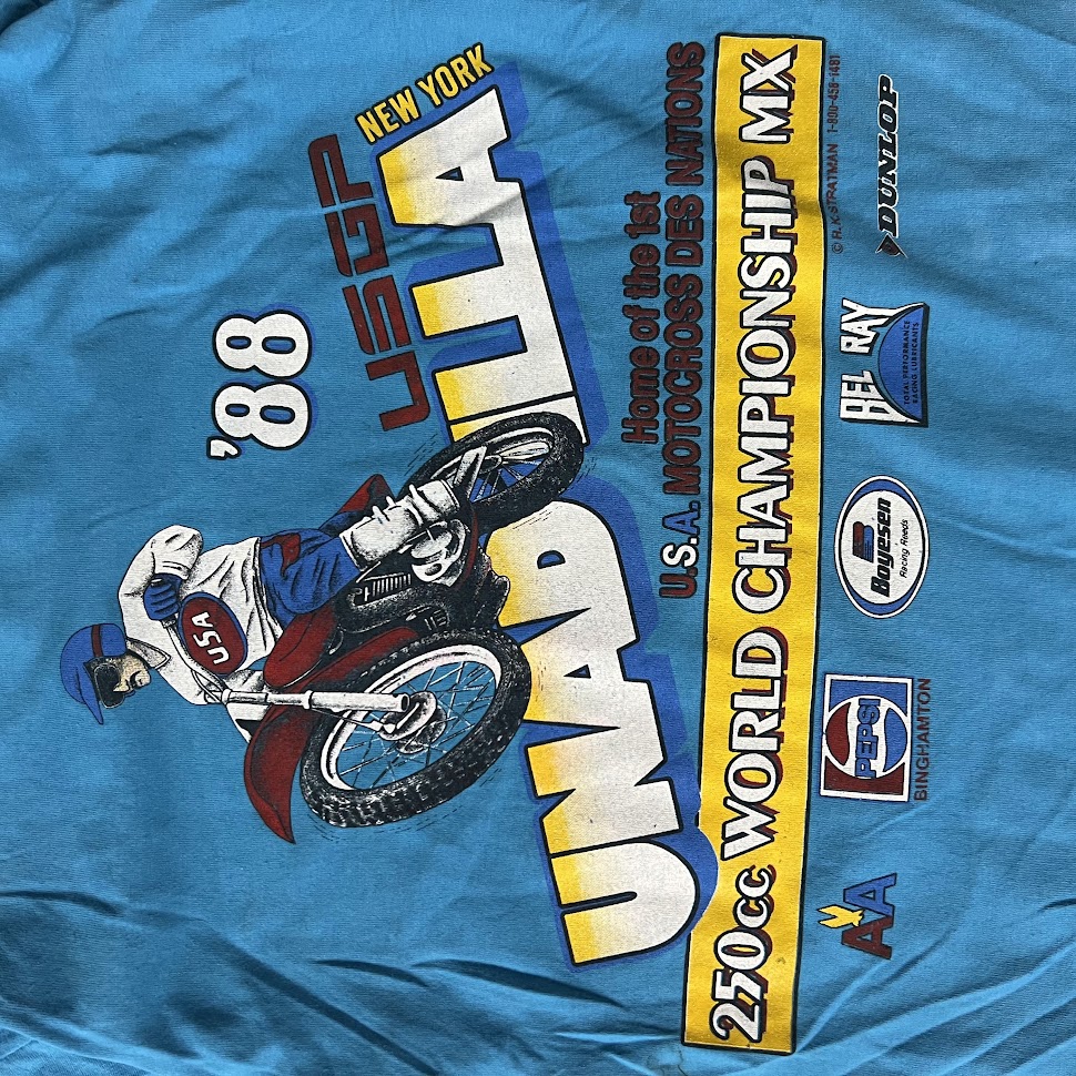 1988 Unadilla World Championship Motocross Screen Stars Faded Blue Tee L