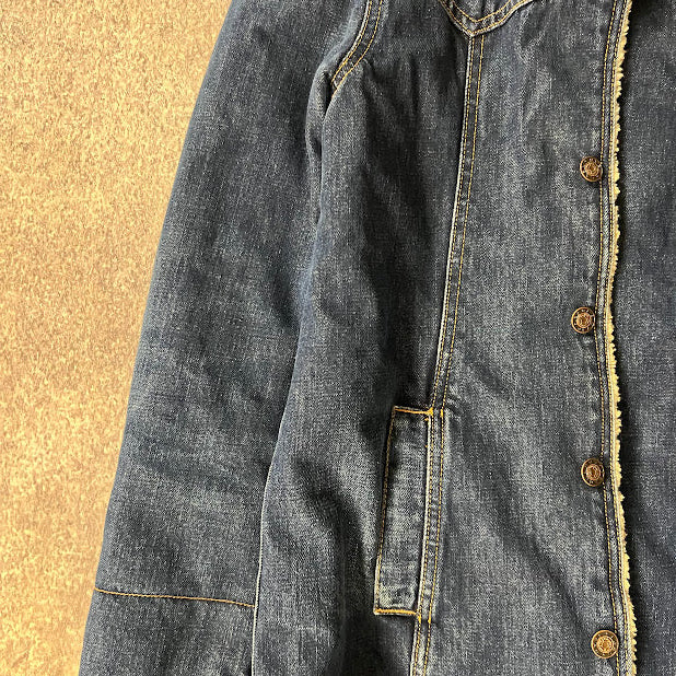 Earl Jean Denim Barn Jacket Sherpa Fleece Collar Blue Jean Chore Coat Size S