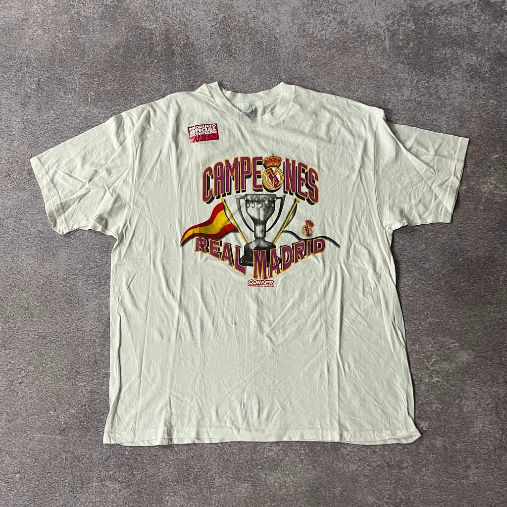 90s Real Madrid Corner Big Logo Tee XL
