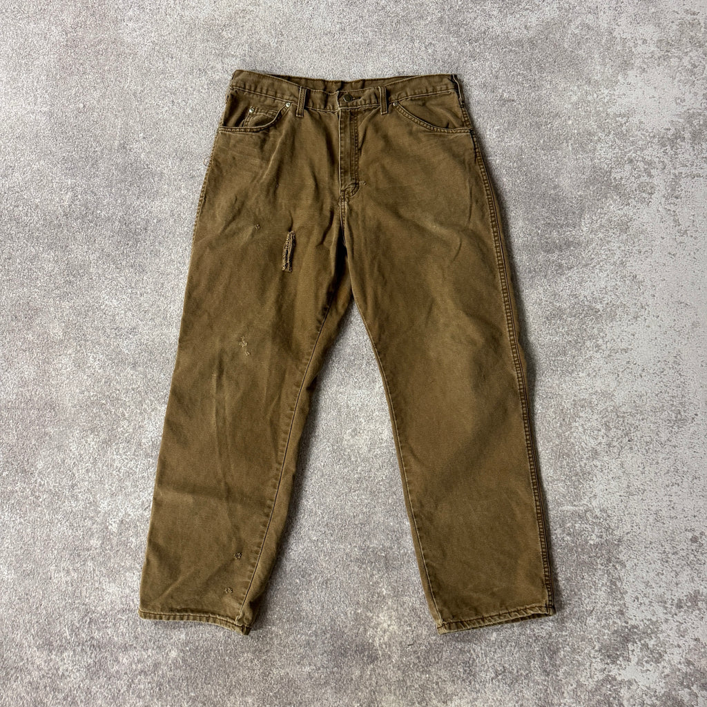 2010s Dickies Brown Duck Canvas Work Pants Tan Distressed 36W x 30L