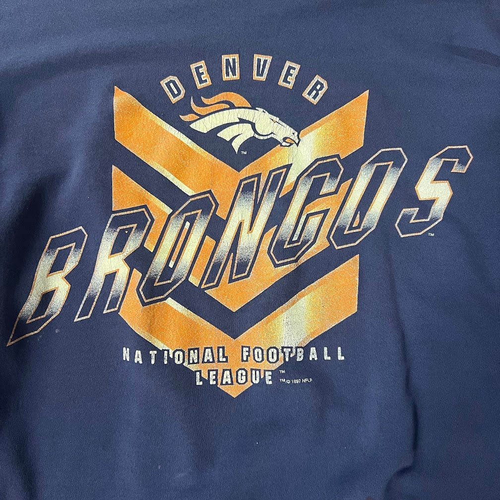 90s Denver Broncos NFL Hanes Big Logo Cracked Print Vintage Crewneck L