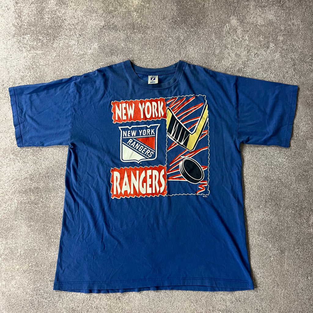 90s New York Rangers Logo 7 Big Logo Single Stitch Tee XL