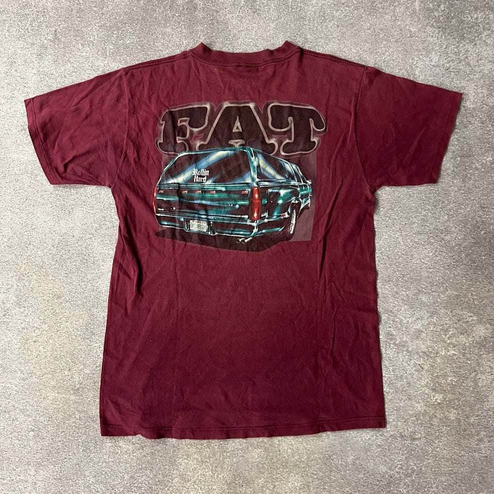 90s Rollin' Hard Big Logo Back Graphic Faded Sun Faded Vintage Tee L