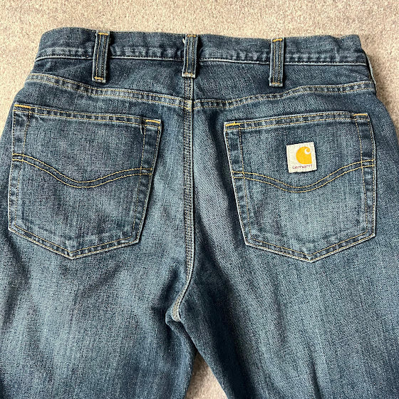 2010s Carhartt Fleece Lined Workwear Relaxed Blue Pants 32x34