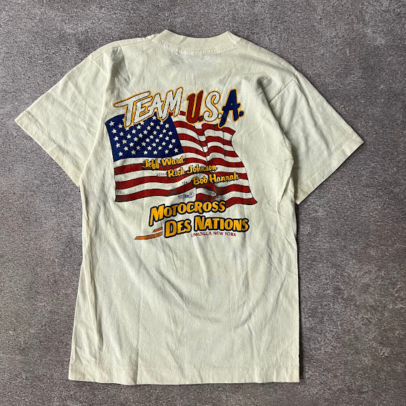 80s Unadilla Des Nations Motocross Fruit of the Loom Big Logo Back Graphic Tee S