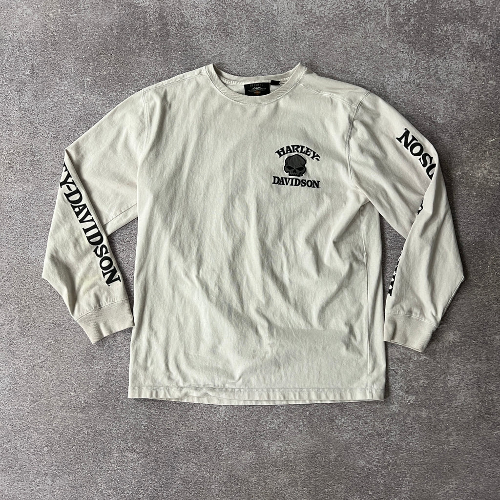 2010s Harley Davidson White Back Graphic Long Sleeve Tee L
