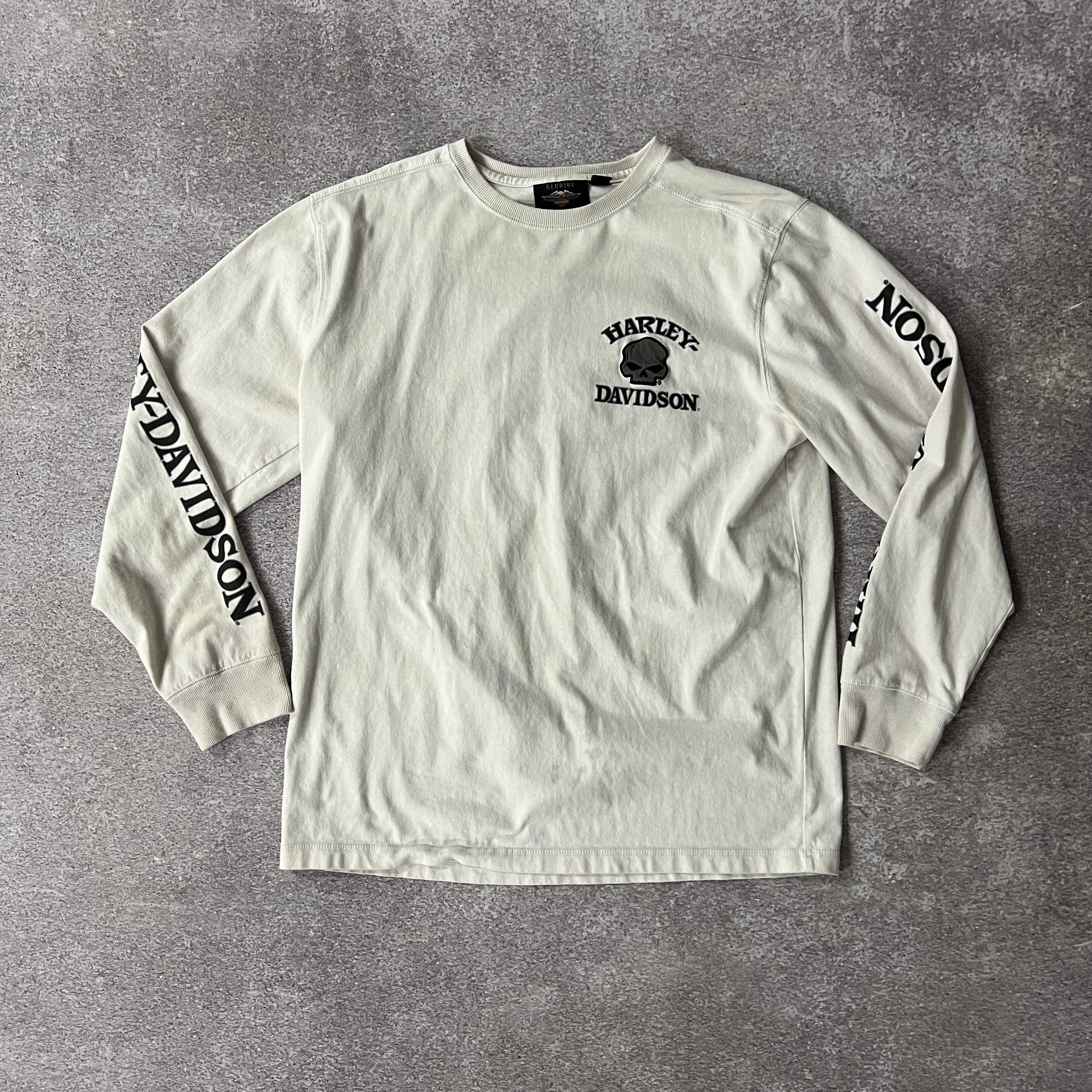2010s Harley Davidson White Back Graphic Long Sleeve Tee L