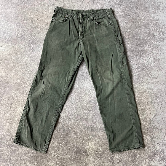 2010s Carhartt Workwear Faded Loose Green Vintage Pants 36x32