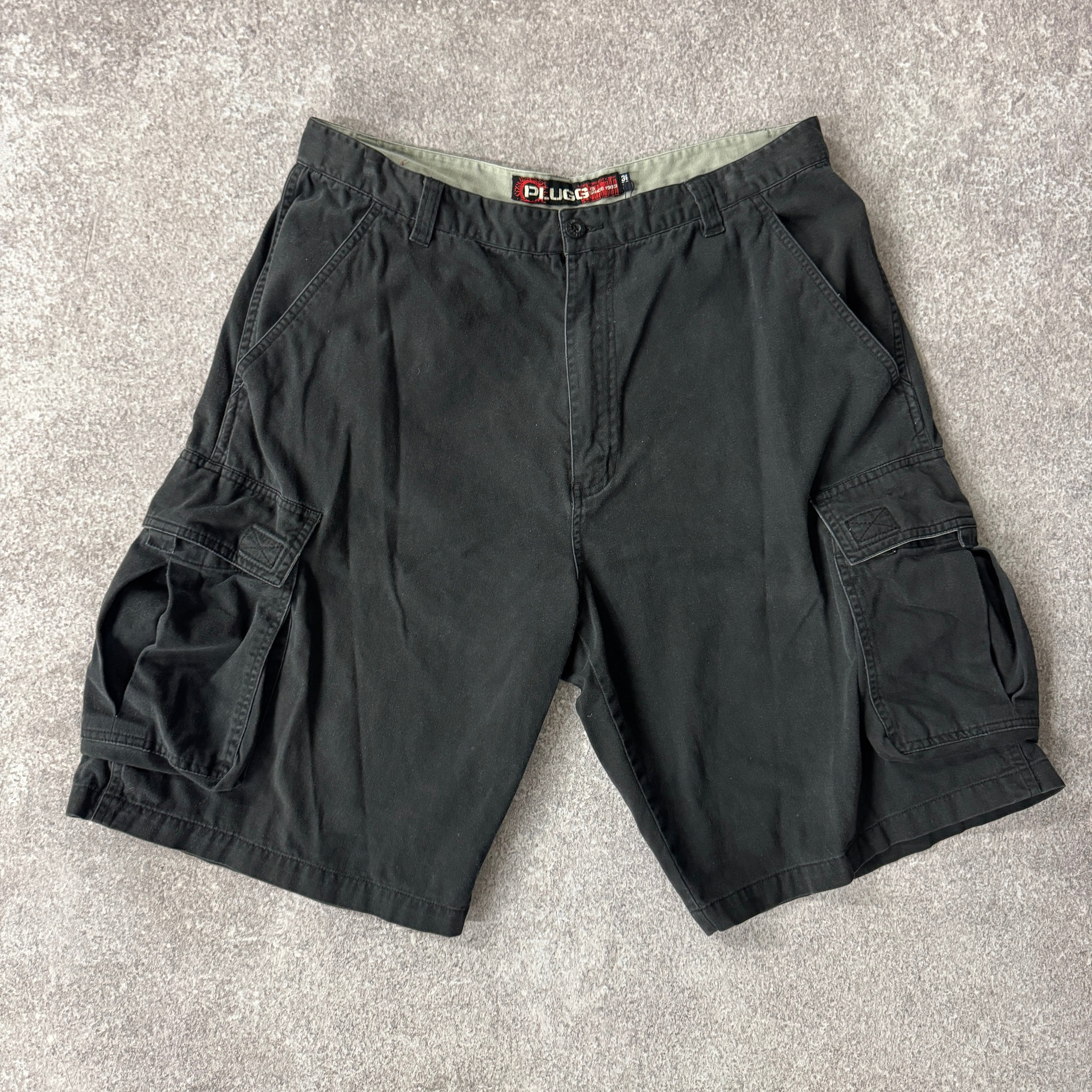 Y2K PLUGG Cargo Shorts Black Oversized 36W x 11L