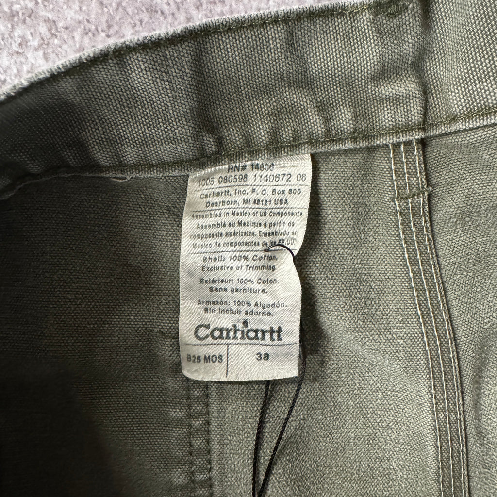 Y2K Carhartt Duck Canvas Green Distressed Shorts 38W x 9L