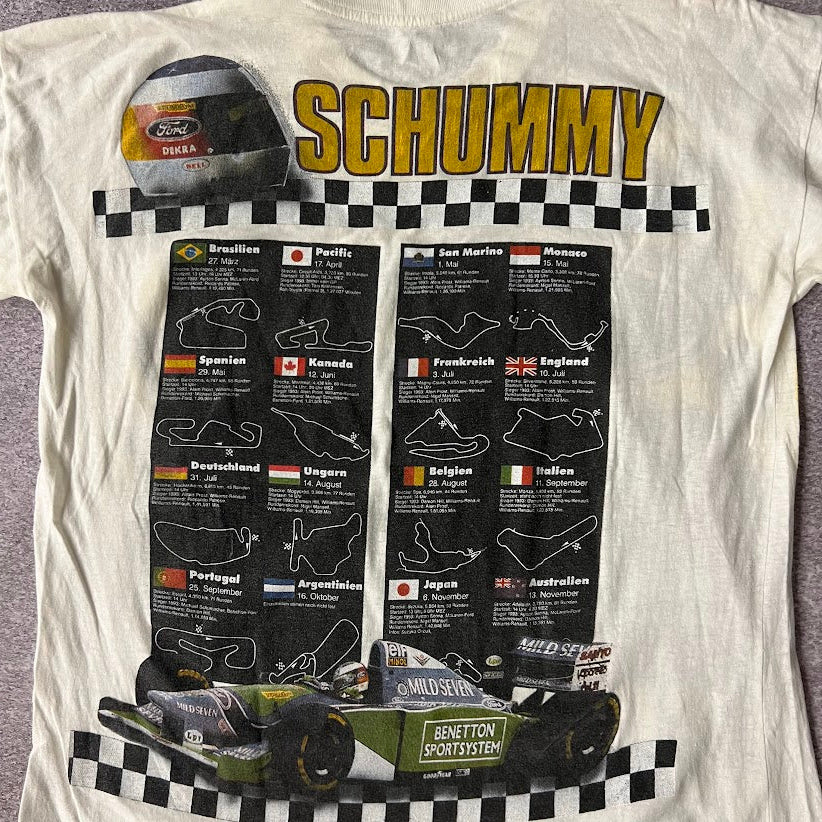 90s Schumacher F1 Racing Big Logo Back Graphic Single Stitch Tee L