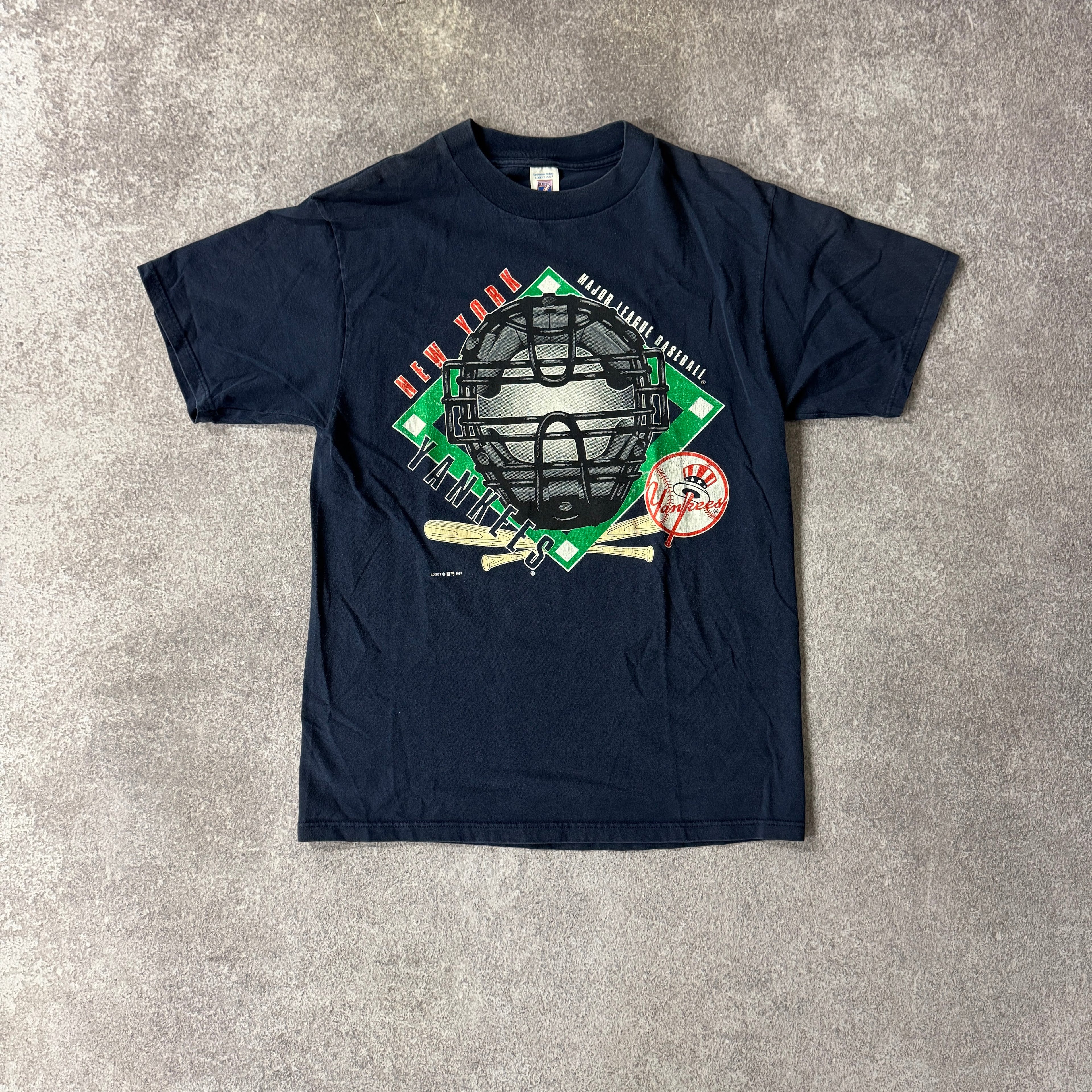 90s New York Yankees Logo 7 Big Logo Double Stitch Tee L