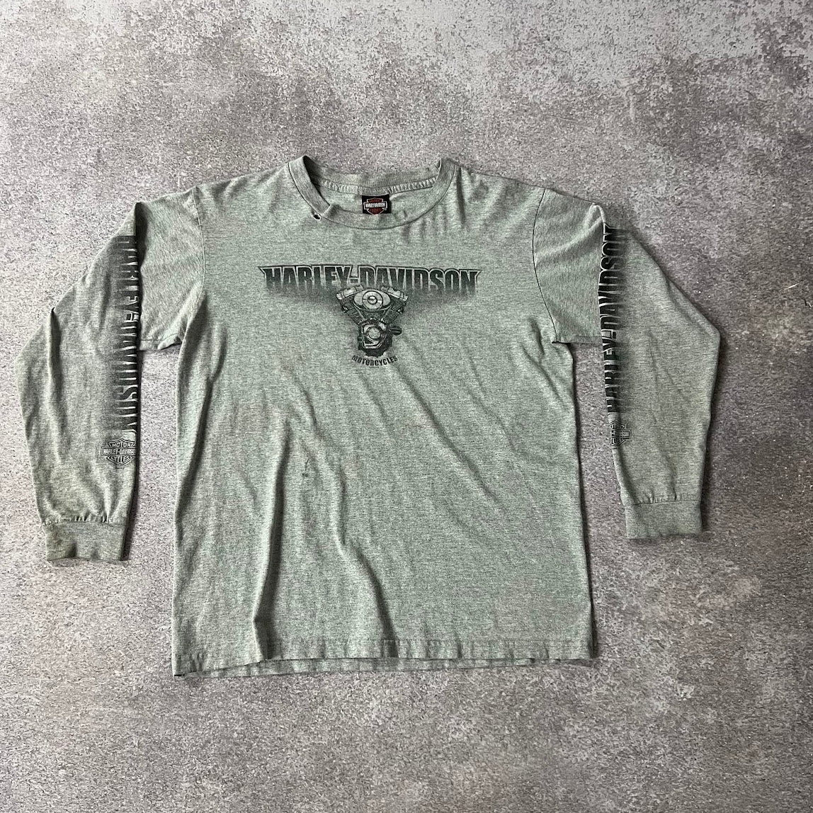 Y2K Harley Davidson Lewiston, Maine Gray Worn In Long Sleeve Tee L