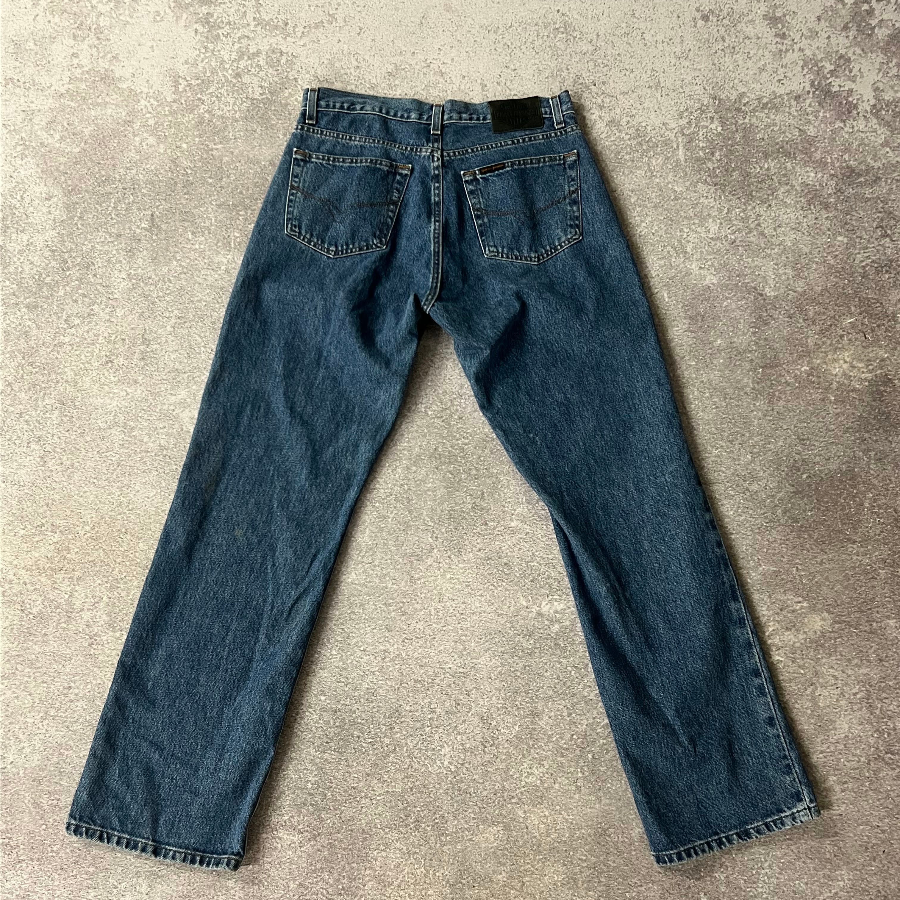 2010s Harley Davidson Blue Distressed Jeans 33W x 32L