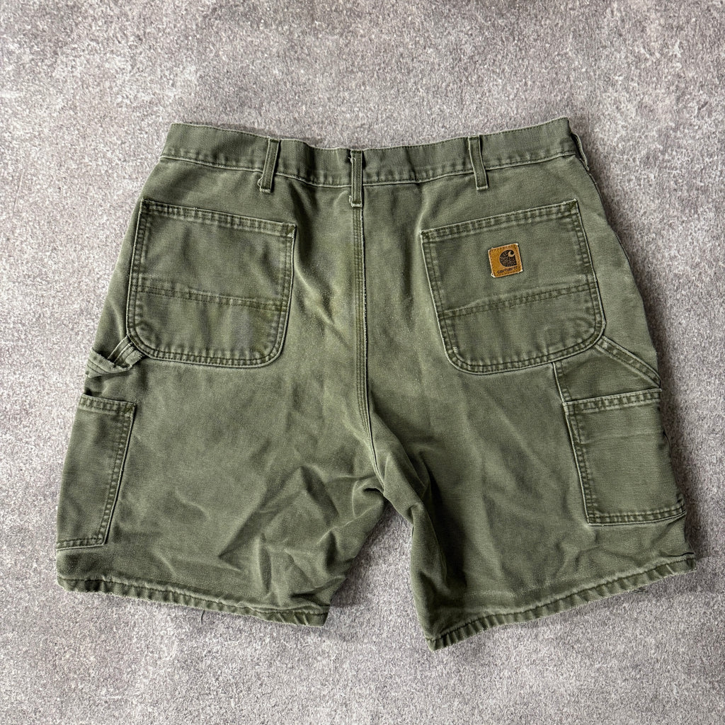 Y2K Carhartt Duck Canvas Green Distressed Shorts 38W x 9L
