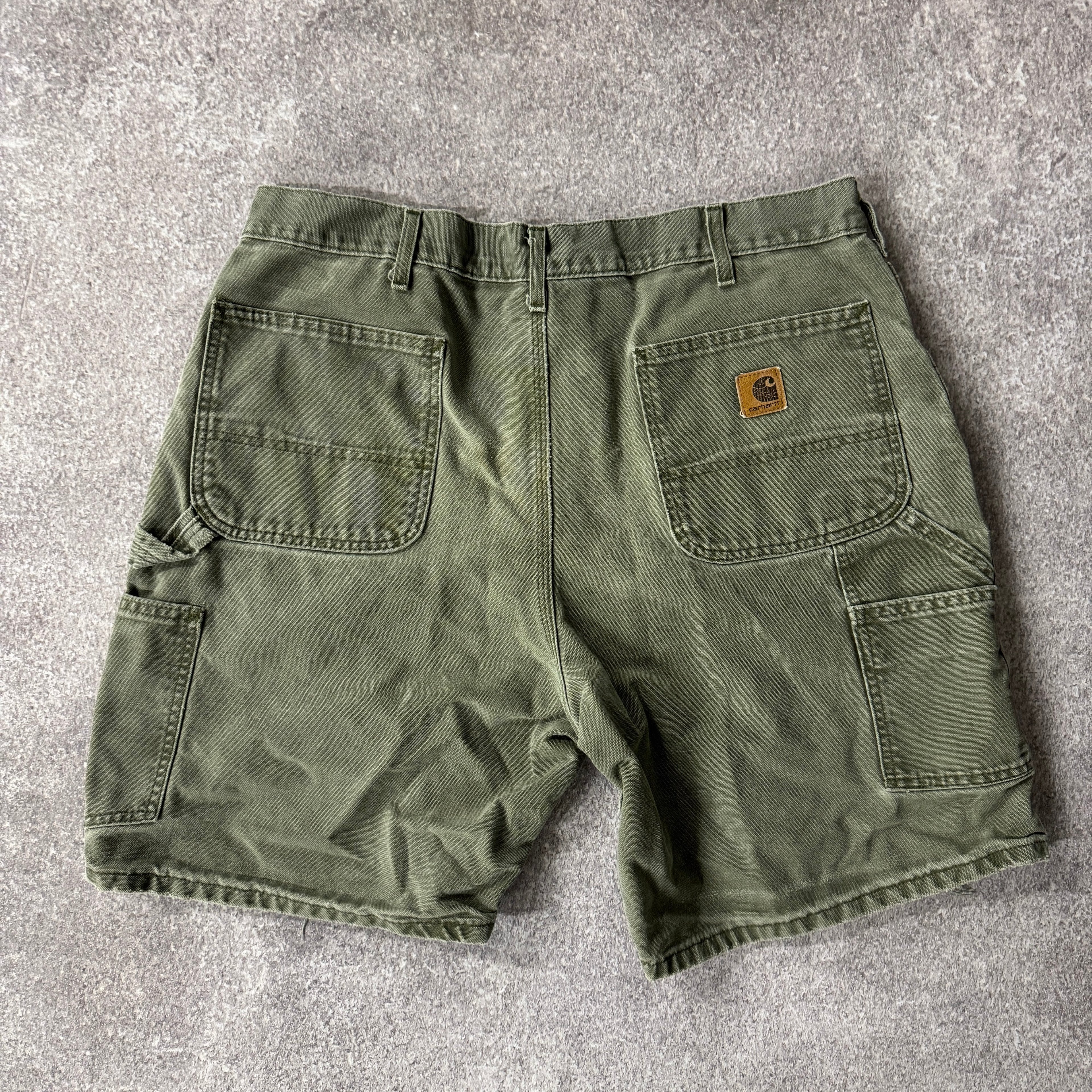 Y2K Carhartt Duck Canvas Green Distressed Shorts 38W x 9L