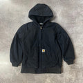 Carhartt Kids Youth Active Jacket Black Canvas Hooded Size L 14-16 Lined VTG