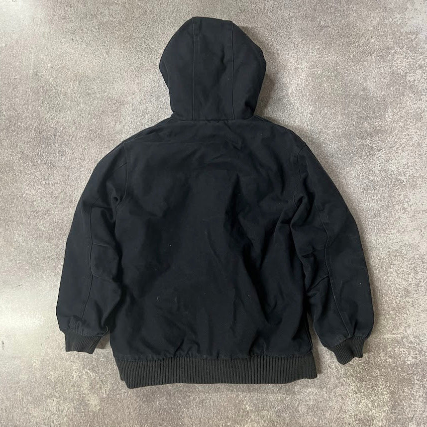 Carhartt Kids Youth Active Jacket Black Canvas Hooded Size L 14-16 Lined VTG