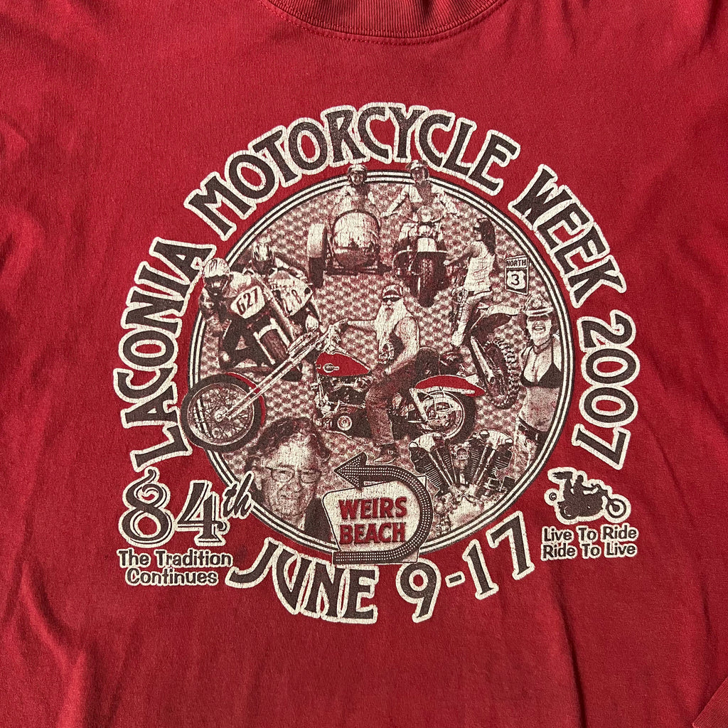 Y2K Gildan Weirs Beach, Laconia Red Worn In Long Sleeve Tee L