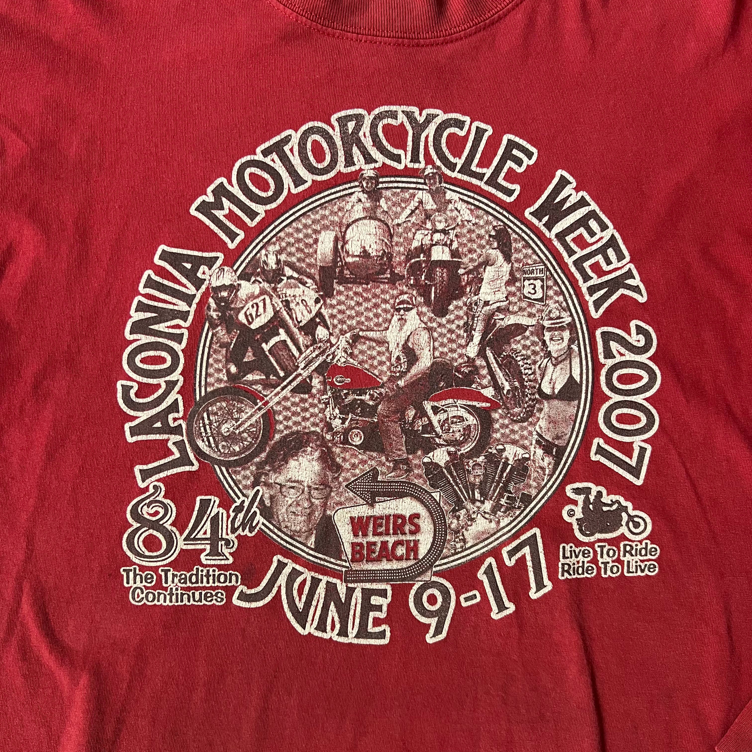 Y2K Gildan Weirs Beach, Laconia Red Worn In Long Sleeve Tee L